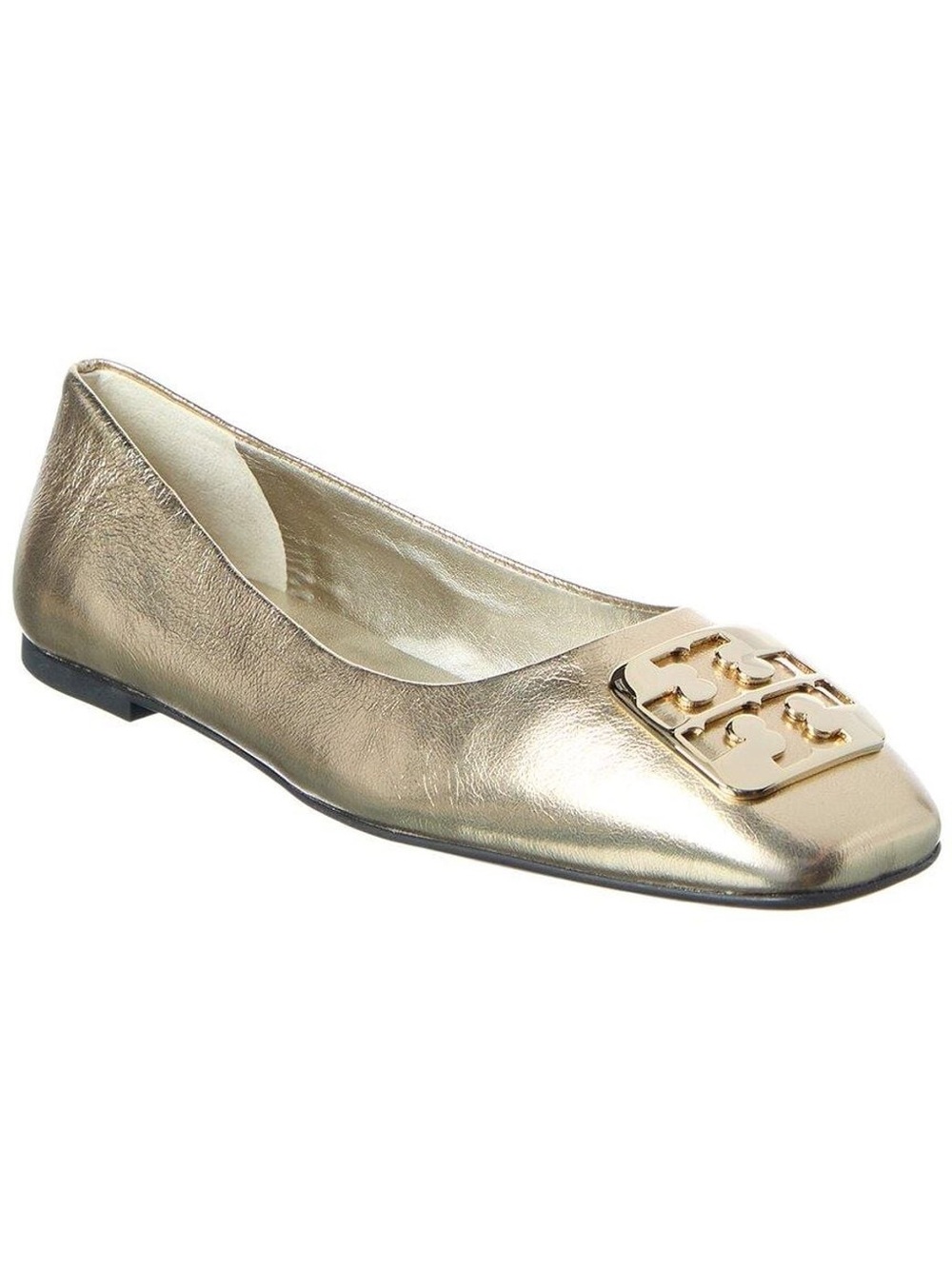 Tory Burch Georgia Square Toe Slip On Leather Metallic Gold Ballet Flats EUC 7.5